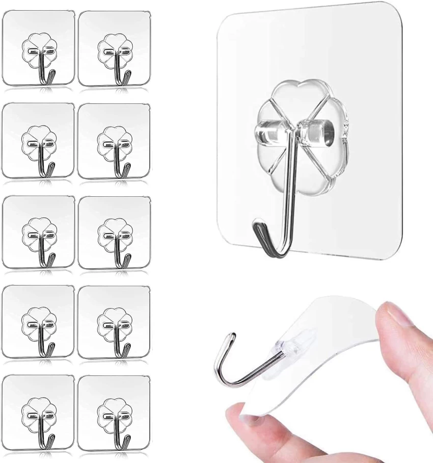 10-Piece Transparent Hook Adhesive Wall Stickers
