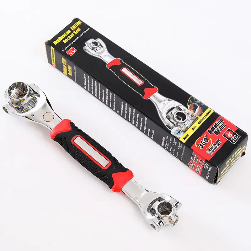 Car Repair Dogbone Wrench – 48-in-1 Universal Spanner, 360° Rotating Multi-Size Tool, Heavy-Duty Steel with Rubber Handle